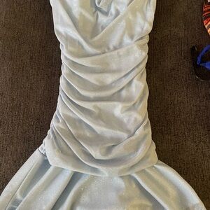 Elegant Light Blue Ruched Gown